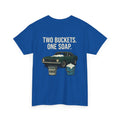 Two Buckets One Soap Muscle Car Detailing T-Shirt – Funny Car Wash Tee for Auto Enthusiasts