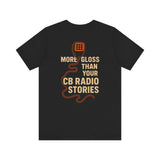 Funny Trucker CB Radio Shirt – “More Gloss Than Your CB Radio Stories” – Retro Distressed Gift for Drivers, Ham Radio Operators, CB Enthusiasts