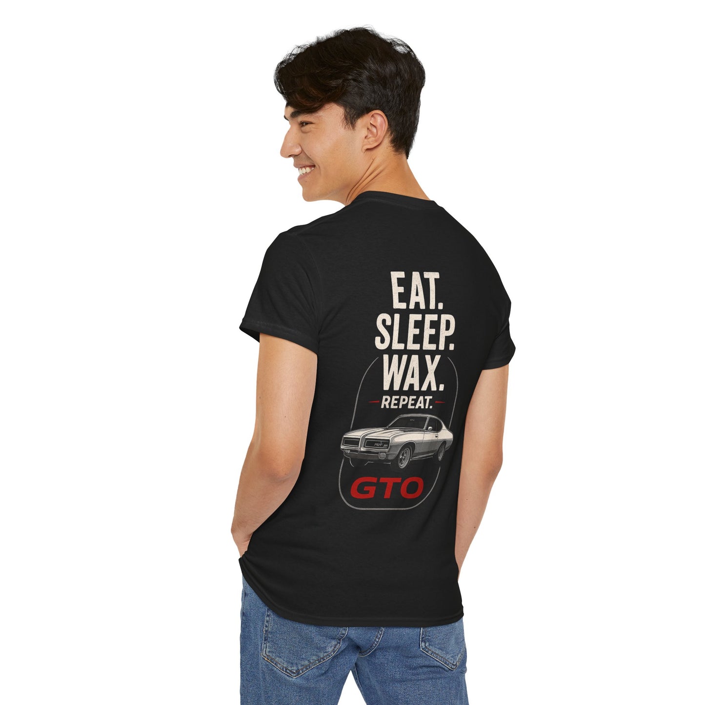 Eat Sleep Wax Repeat GTO Shirt – Funny Car Detailing Tee, Muscle Car Gift for Men, Auto Enthusiast Apparel