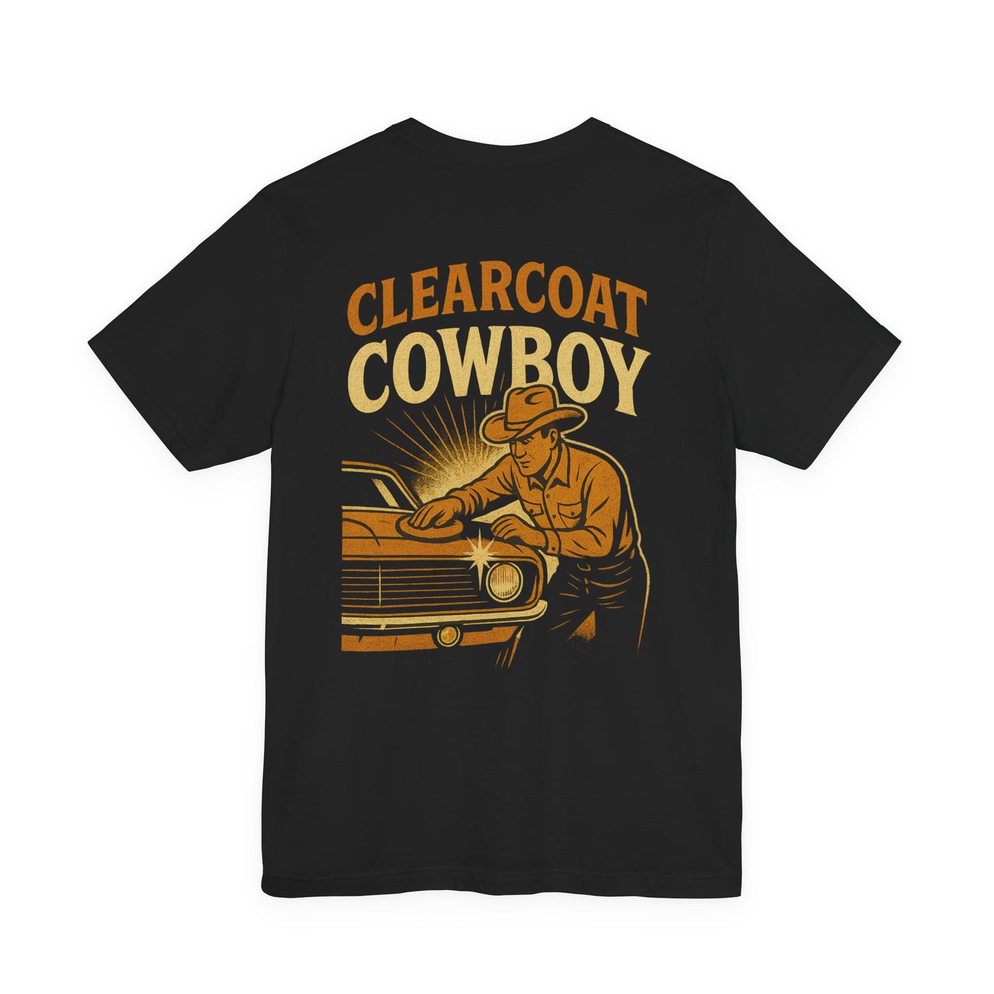 Clearcoat Cowboy T-Shirt | Retro Auto Detailer Shirt for Car Lovers | Vintage Mechanic Tee Gift for Men Who Love Cars